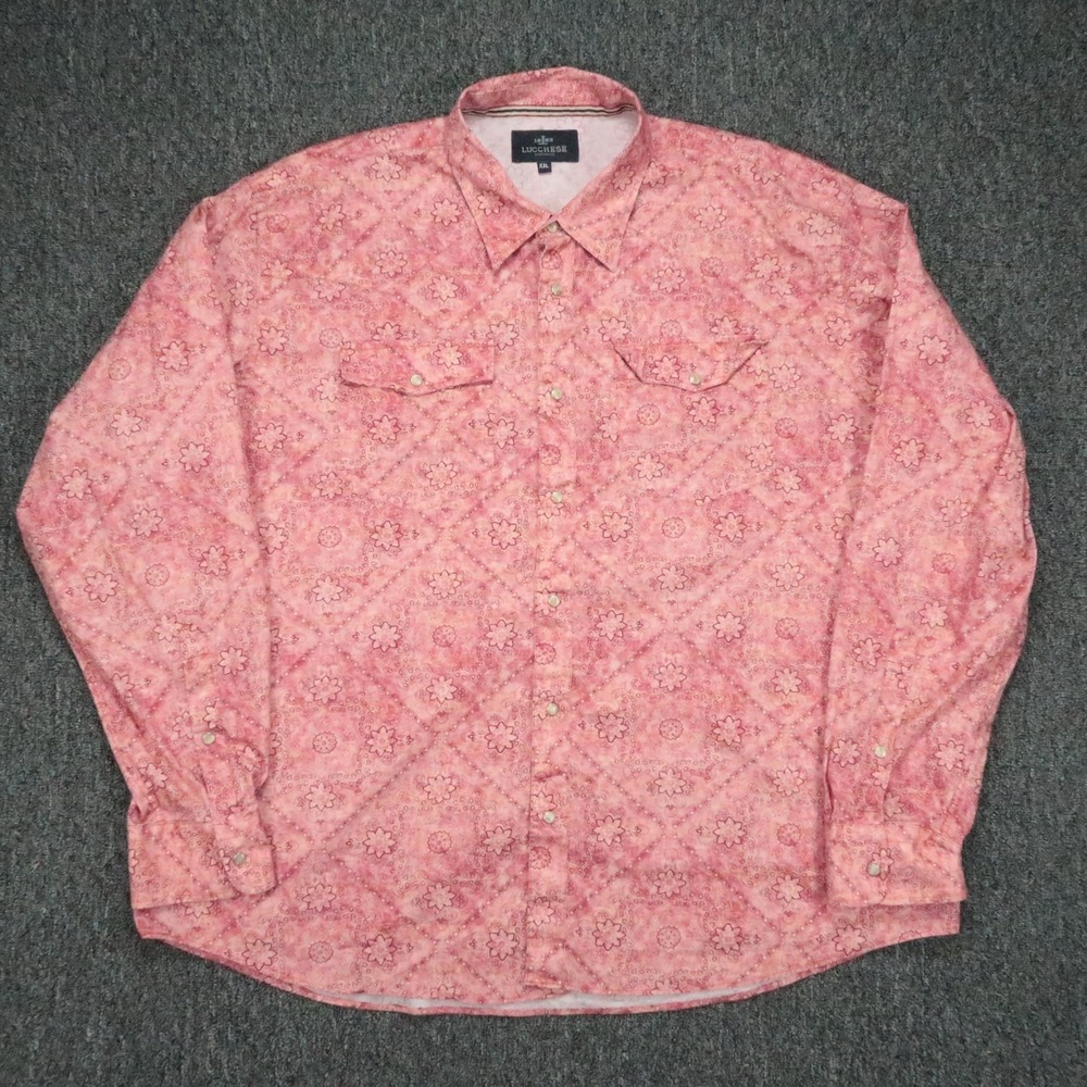 Lucchese Shirt Mens XXL Red Pink Floral Long Sleeve Western Pearl Snap 2XL